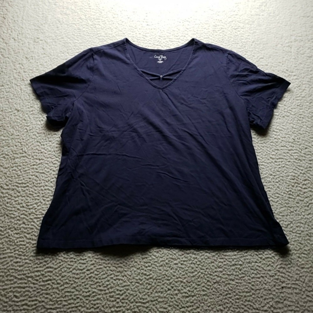 Coral Bay Shirt Womens Plus 2X Blue 100% Cotton V Neck Strap T Shirt Casual